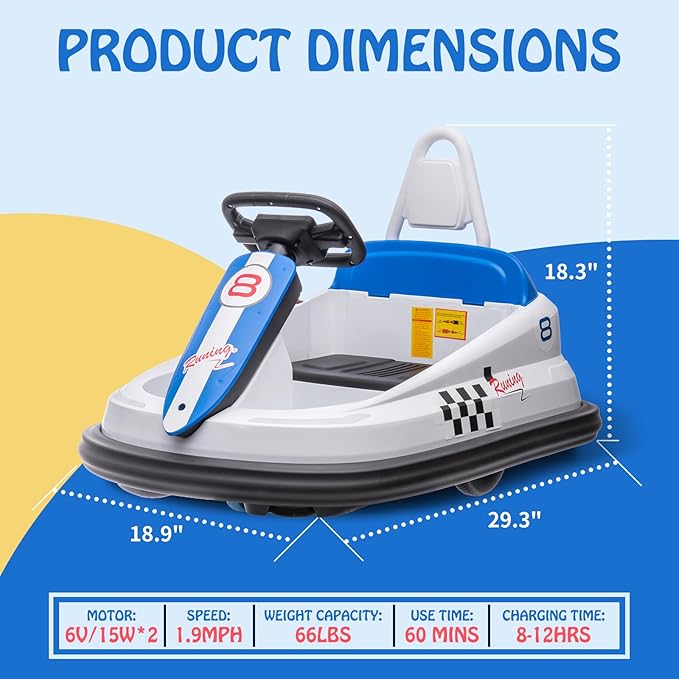 Hetoy Bumper Car for Toddlers, 6V Electric Ride On Toys for Kids 1.9 MPH 360 Degree 2-Speeds, Lights, 2-6 Years