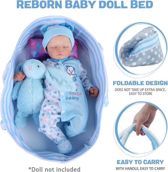 BABESIDE Reborn Baby Dolls Bassinet with Handle Foldable Baby Doll 17-22 inch