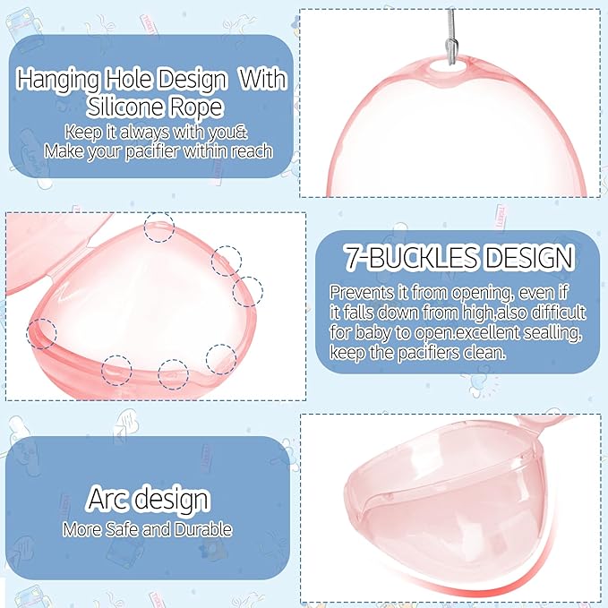 Pacifier Case,3 Pack BPA Free Pacifier Holder Case with Lanyard for Diaper Bag
