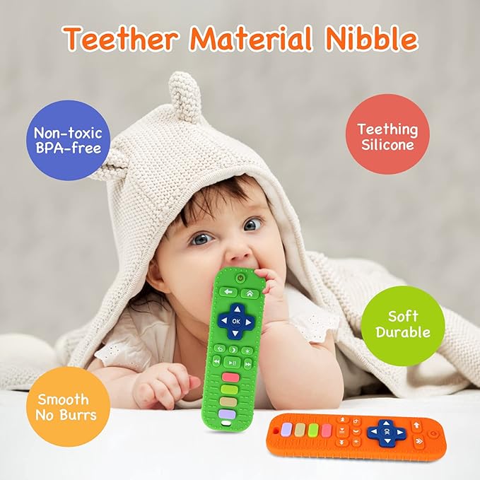 Hooku 2 Pack Remote Teether for Baby, Silicone Teethers for Babies 6-12 Months 0-6 Months,