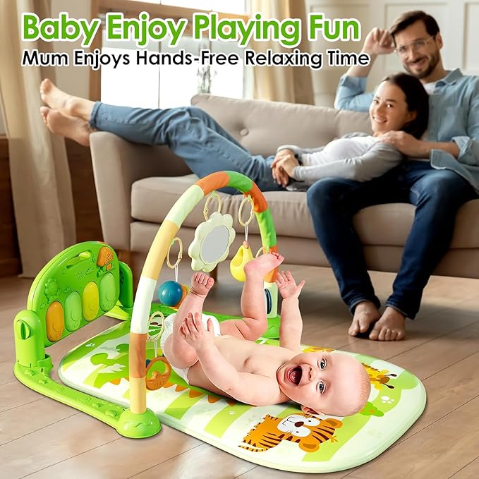 dearlomum Baby Play Mat Baby Gym,Funny Play Piano Tummy Time Baby Activity Mat with 5 Infant Sensory Baby Toys 0 to 3 6 9 12