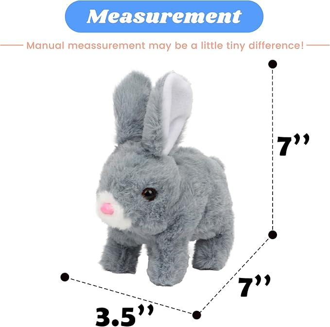 Hopearl Hopping Rabbit Interactive Electronic Pet Plush Bunny Toy with Sounds and Movements Animated Walking Wiggle Ears Twitch Nose Gifts for Toddlers Birthday, Gray 7''