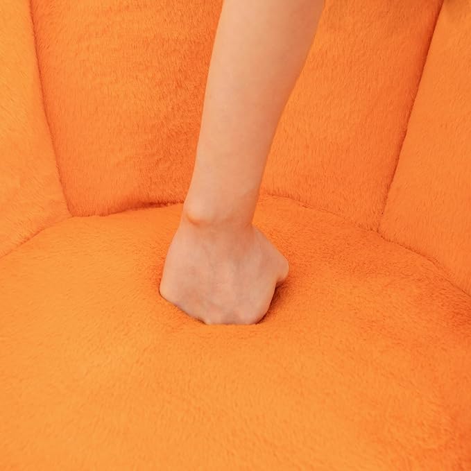 Giant Bean Bag Chair with Foot Pedals, Oversized Bean Bag Couch for Adults and Kids, Faux Fur Shell-Shaped Large Bean Bag Chair with Filler, Pumpkin Shape Sofa Chair Floor Sofa for Reading (Orange)