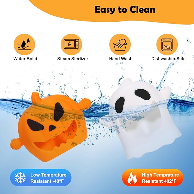 Halloween Baby Teething Mitten Toys 2Pack, Silicone Pumpkin & Ghost Teethers for Newborns