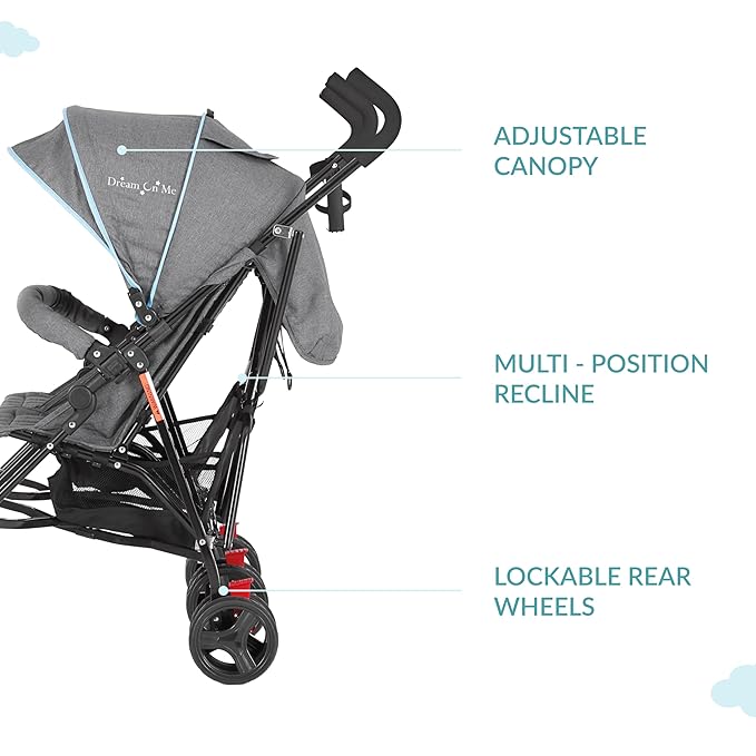 Dream On Me Volgo Twin Umbrella Stroller in Blue, Lightweight Double Stroller for Infant & Toddler, Compact Easy Fold, Large Storage Basket, Large and Adjustable Canopy