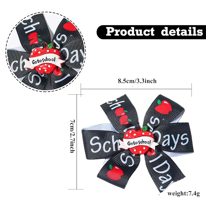 2Packs Back to School Bow Hair Clips Apple Hair Bow