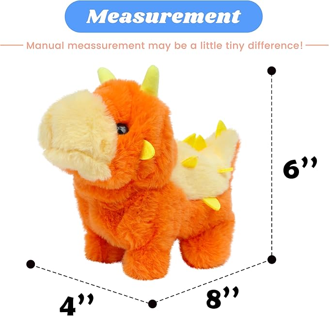 Hopearl Walking Dinosaur Interactive Electronic Pet Plush Toy Stegosaurus Roaring and Moving Animated Nodding Head Gifts for Toddlers Birthday, Orange 8''