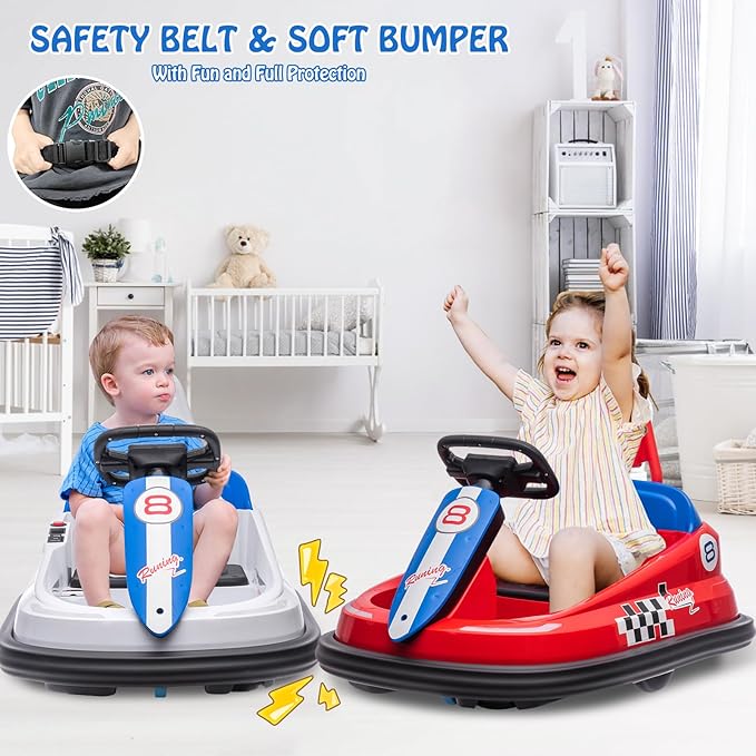 Hetoy Bumper Car for Toddlers, 6V Electric Ride On Toys for Kids 1.9 MPH 360 Degree 2-Speeds, Lights, 2-6 Years
