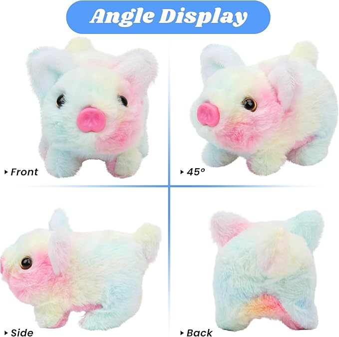 Hopearl Walking Piggy Pet Interactive Crawling Piglet Electronic Plush Toy Pig Oink Twitch Nose Wag Tail Animated Gifts for Toddlers Birthday, Rainbow 8''
