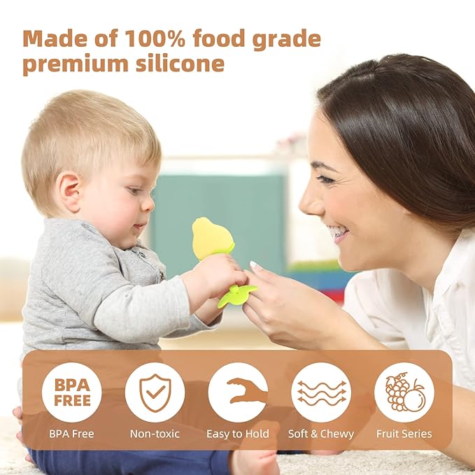 Chuya 5Pack Silicone Baby Teether Toys, Chew Straws Toy for 3-6 Months 6-12 Months Babies Molars
