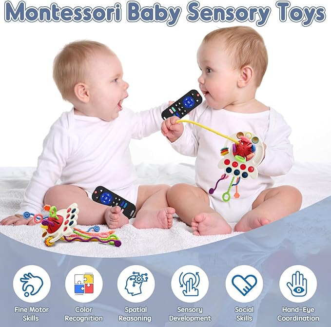 AiTuiTui Sensory Montessori Baby Teething Toys, Silicone Remote Control Teether Toddler Travel Toys for 3 6 9 12 Months