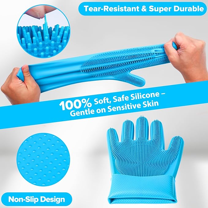 6PCS Pet Grooming Kit | Dog Washing Gloves | Dog Bath Brush | Dog Bath Gloves | Dog Shampoo Brush | Pet Grooming Gloves | Cat Bathing Supplies | Dog Bath Supplies (Light Blue)