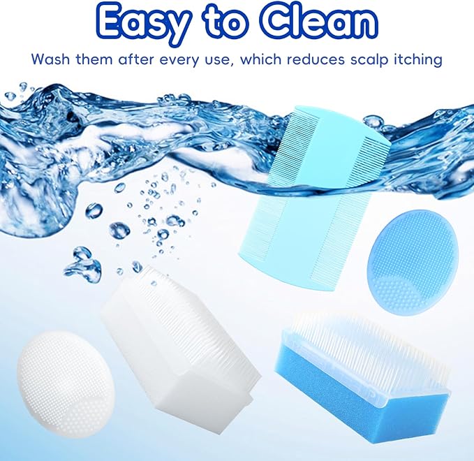 Cradle Cap Brush for Babies, Baby Bath Essentials with Silicone Scrubber Bath Sponge Dual-Sided Comb for Newborns Toddlers Boys Girls (Blue,Set of 5)