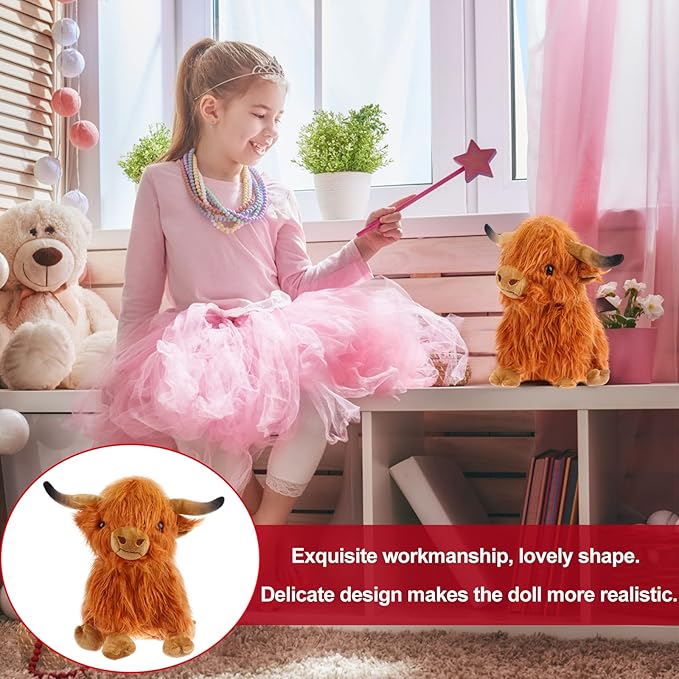 Highland Cow Stuffed Animals Plush Toy Fluffy Bull Animal Doll 10 inch