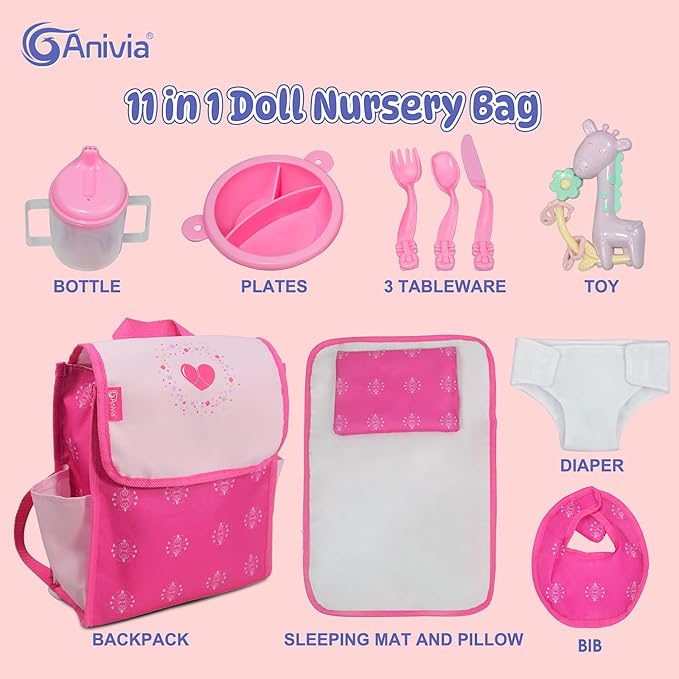 Anivia Doll Bed Furniture 2 Function Toy, Doll Bed and Doll Swings Together for 18 inches Baby Dolls (DY639 Pink)
