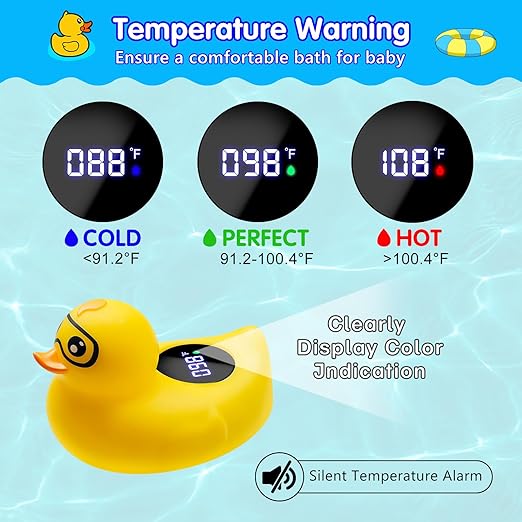 Baby Thermometer, Baby Bath Thermometer Upgrade LED Digital Bathtub Water Temperature Auto ON/Off Bathroom Safety Thermometer Yellow Duck Floating Toy for Infants