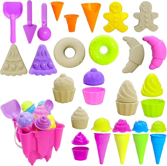 Ice Cream Beach Toys Sand Toys Set for Girls Kids Ages 4-8,Beach Castle Toys Sand Bucket Toddler Baby Ages 3