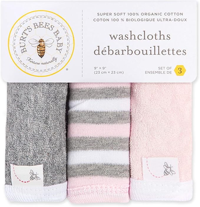 Burt's Bees Baby Infant Washcloths, 100% Organic Cotton 3 Pack