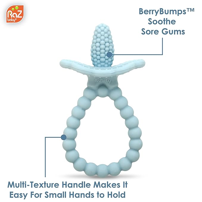 RaZbaby Silicone Baby Teether, BerryBumps Textured Silicone Soothes Babies??Sore Gums