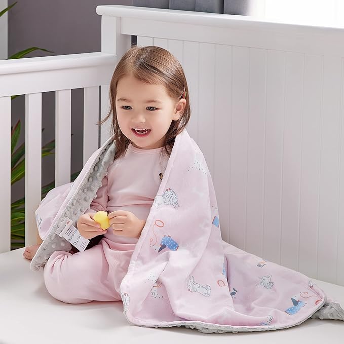 DaysU Silky Micro Soft Plush Baby Blankets for Girls with Print Animal Pattern and Soothing Raised Dots, Double Layer Bed Throws for Baby Crib 30x40 Inches