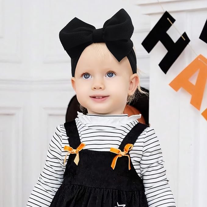 YanJie Halloween Baby Headbands Cheer Bow, Orange Hair Bow Black 2Pcs