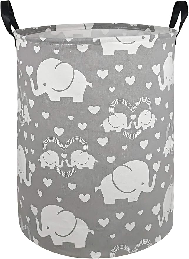 Round Elephant Pattern Laundry Hamper Storage Basket Organizer Hamper Storage