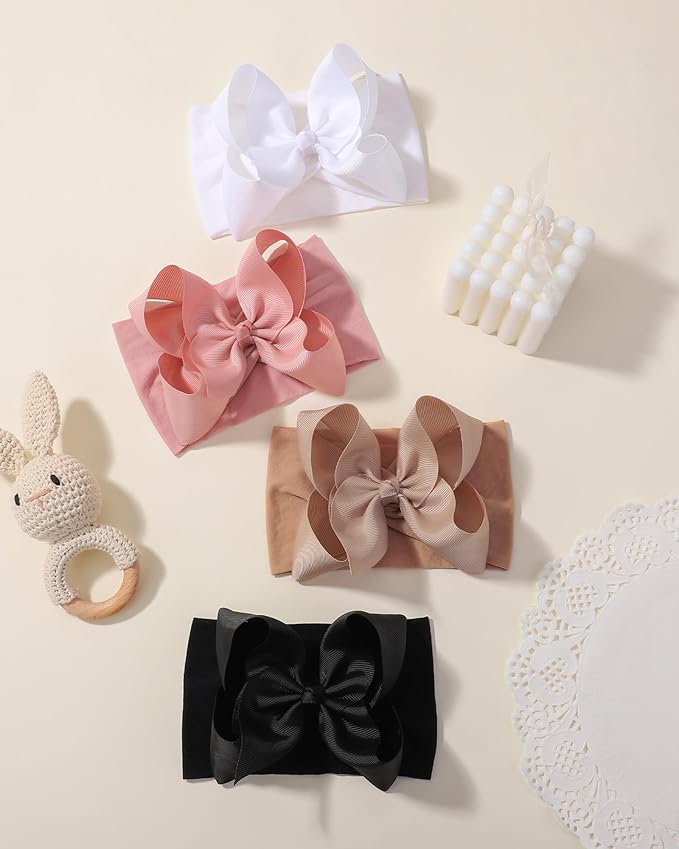 doboi 6PCS Baby Girl Headbands - Ribbon Bow Nylon Hair Accessories for Infants, Newborns