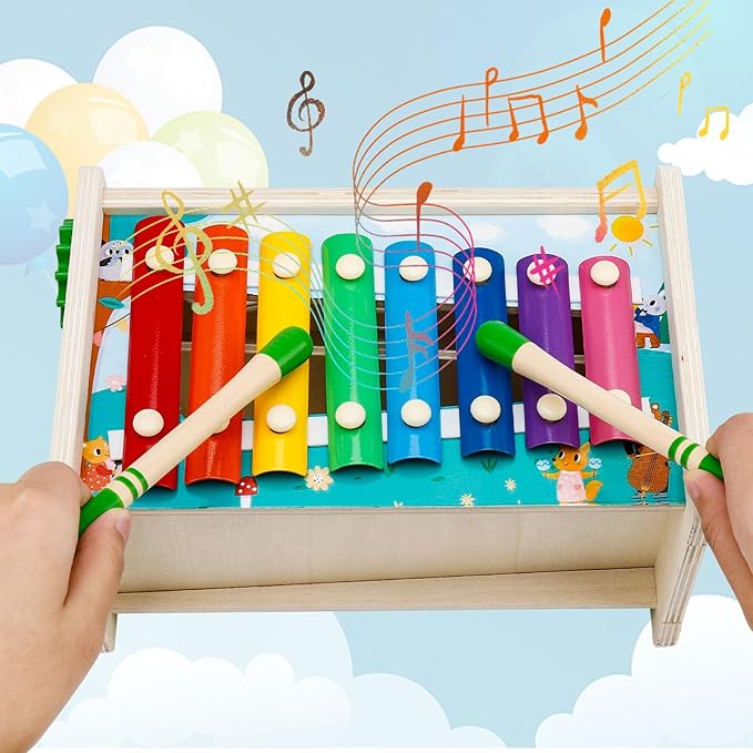 6-in-1 Pound A Ball Toy for Toddlers 1 2 3 - Hammering Pounding & Tapping Toy with Xylophone, Gear 1st Birthday