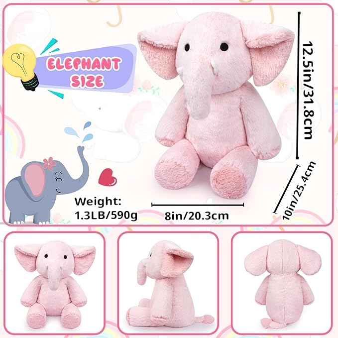 1.3lbs Weighted Elephant Stuffed Animal, 17inch Pink Elephant Weighted Stuffed Animal Soft Pink Stuffed Elephant Plush Hug Pillow for Kids