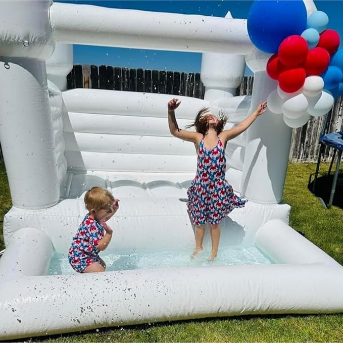 White Bounce House with Ball Pool 10x8x8FT Commercial Grade ASTM 100% PVC 10x8x8FT)