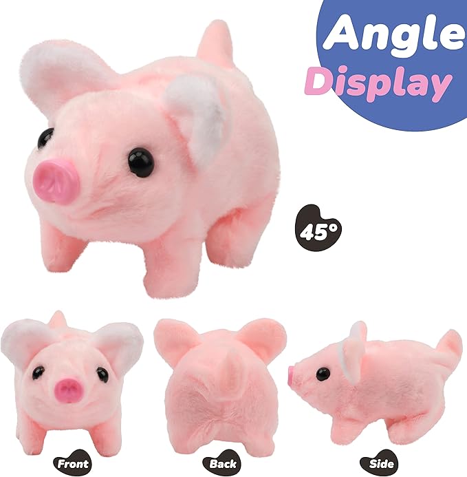 Hopearl Walking Piggy Pet Interactive Crawling Piglet Electronic Plush Toy Pig Oink Twitch Nose Wag Tail Animated Gifts for Toddlers Birthday, Pink 8''