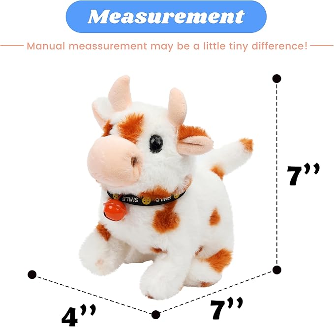 Hopearl Walking Cow Interactive Electronic Pet Plush Diary Cattle Toy with Sounds and Movements MOO Nodding Head Wag Tail Animated Gift for Toddlers Birthday, Brown 7''