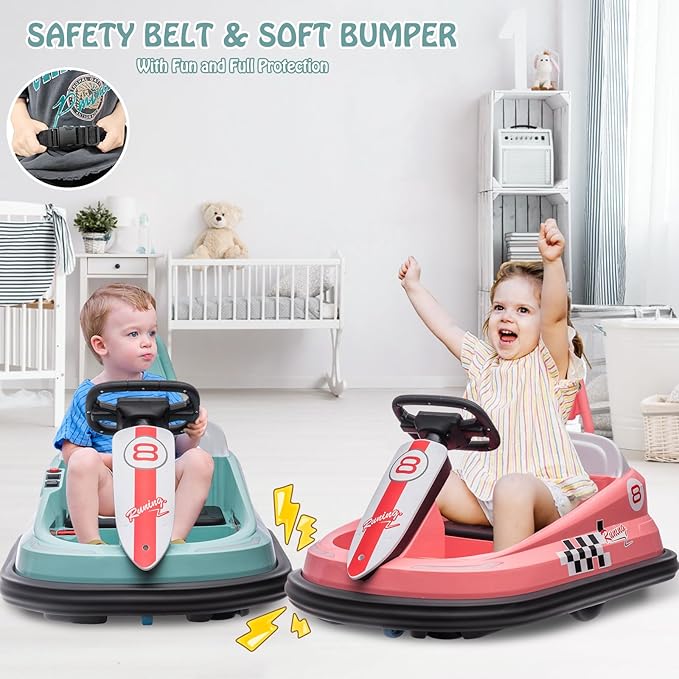 Hetoy Bumper Car for Toddlers, 6V Electric Ride On Toys for Kids 1.9 MPH 360 Degree 2-Speeds, Lights, 2-6 Years