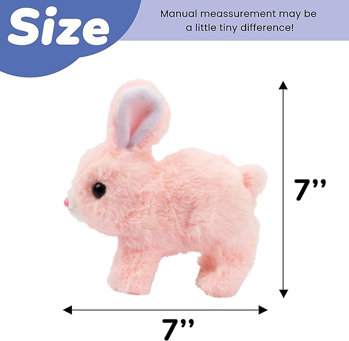 Hopearl Hopping Rabbit Interactive Electronic Pet Plush Bunny Toy with Sounds and Movements Animated Walking Wiggle Ears Twitch Nose Gift for Toddlers Birthday, Pink 7''