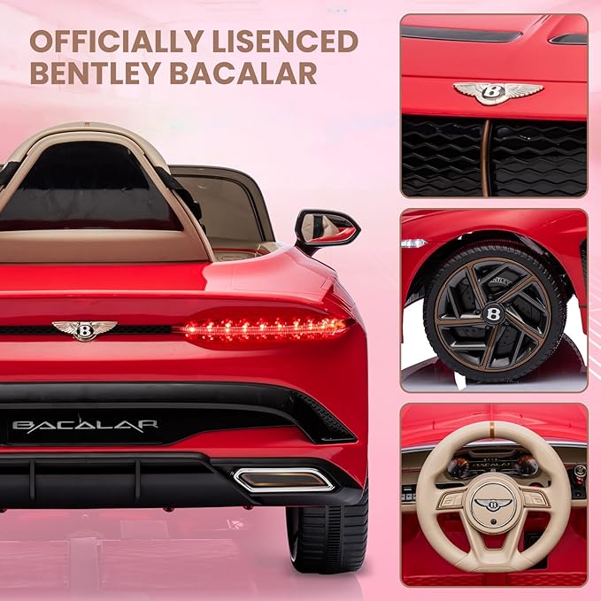 Hetoy Kids Ride On Car, Licensed Bentley Bacalar 12V Electric Vehicles w/Parent Remote Control 3 Speeds,