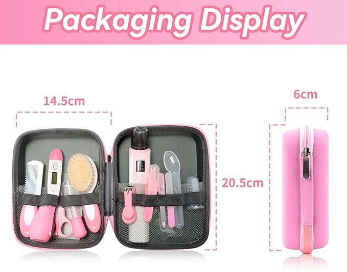 Baby Grooming Kit, Infant Safety Care Set with Baby Nose Aspirator,Baby Hair Brush Comb Nail Clipper Nasal Aspirator,Baby Essentials Kit for Newborn Girls Boys (17 Pc Pink Kit)