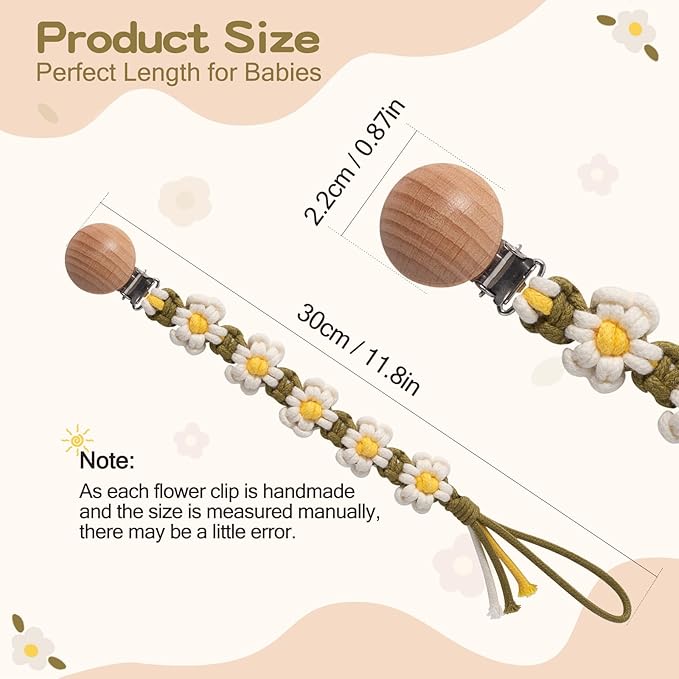 Pacifier Clip for Boys Girls Floral Daisy Macrame Paci Clip