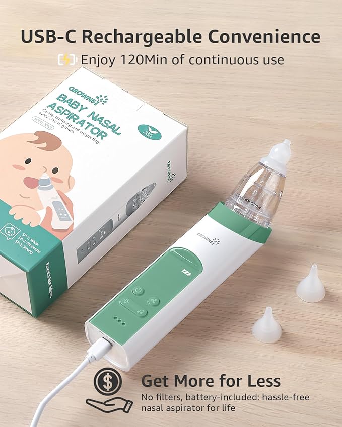 GROWNSY Nasal Aspirator for Baby, Electric Nose Aspirator for Toddler 3 Silicone