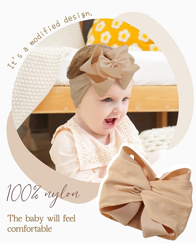 doboi 6PCS Baby Girl Headbands - Ribbon Bow Nylon Hair Accessories for Infants, Newborns