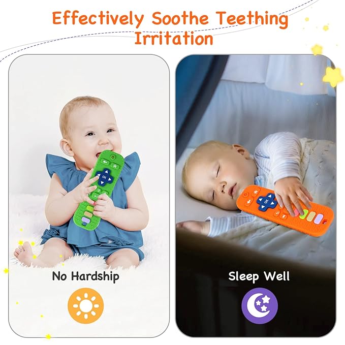Hooku 2 Pack Remote Teether for Baby, Silicone Teethers for Babies 6-12 Months 0-6 Months,