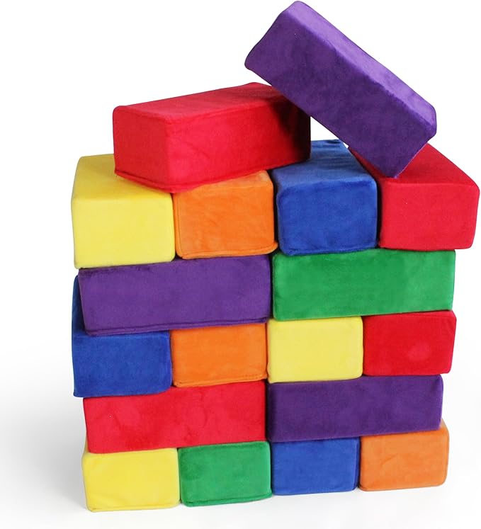 The Original Premium Plush Building Block for Kids - Certified Safe Foam Blocks in Luxuriously Soft Fabric Covers 24 (Classic