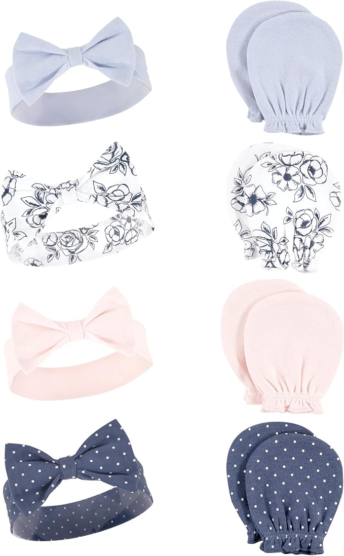 Hudson Baby Baby Girls' Cotton Headband and Scratch Mitten Set