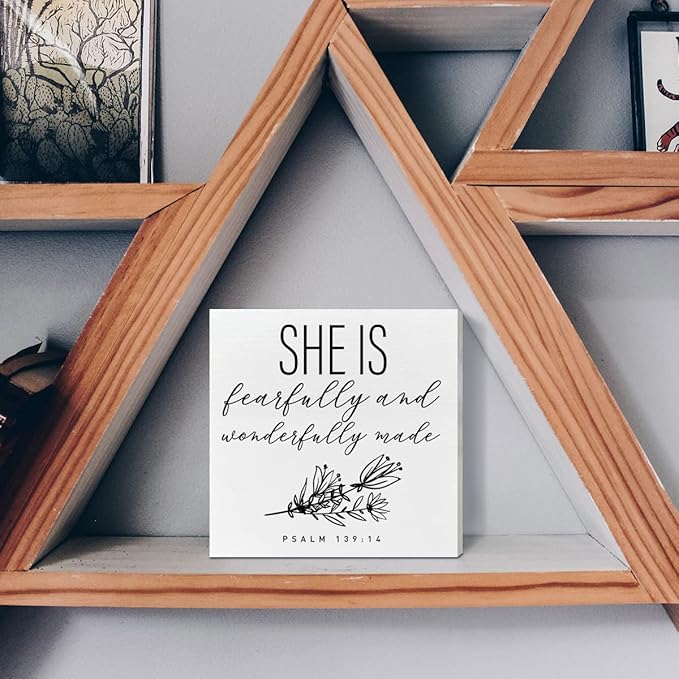 Nursery Desk Wooden Box Sign Decor for Girl, Fearfully and Wonderfully Made