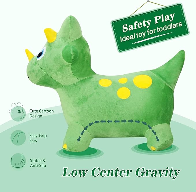 INPANY Kids Bouncy Dinosaur Hopping Toys for 2 Year Old Boy Gifts, Toddler Plush Triceratops 3 4
