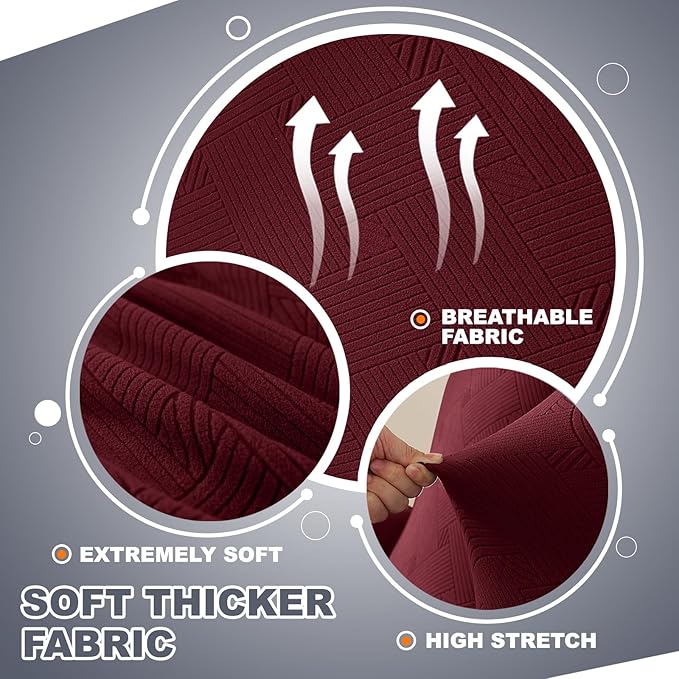 JIVINER Oversized Recliner Chair Covers, 3 Piece Slipcovers for Large Recliner Chair Soft Jacquard Reclining Chair Protector Slipcovers for Dogs,Cats (X-Large, Wine Red)