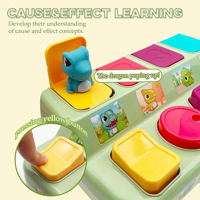Interactive Dinosaur Pop Up Toy for Babies and Toddlers,Early Learning and Brain Development Educational Plaything 18 Months+