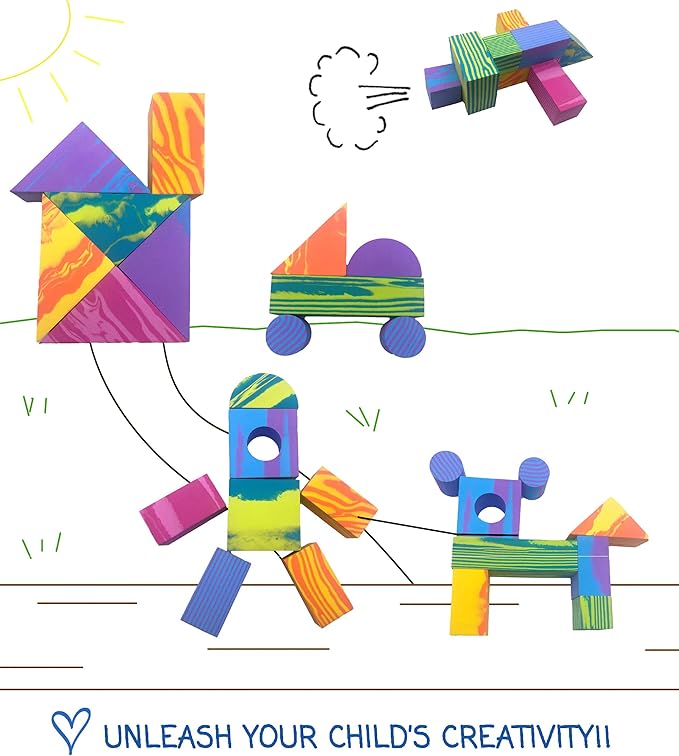 Morvat 300 Piece Colorful Soft EVA Foam Building Blocks Set, Waterproof Play Toy for Children