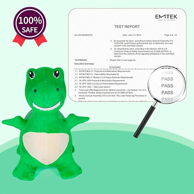INPANY Kids Bouncy Dinosaur Hopper Toys for 2 Year Old Boy Birthday Gifts, Toddler Plush Inflatable Animal Hopping Horse 3 4
