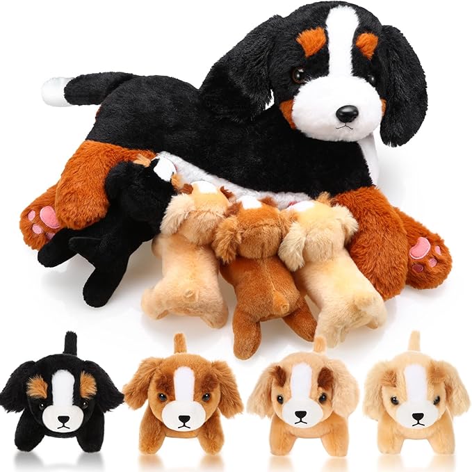 HyDren Nurturing Bernese Mountain Dog Plush Toy Set 15 Inch 4 Stuffed