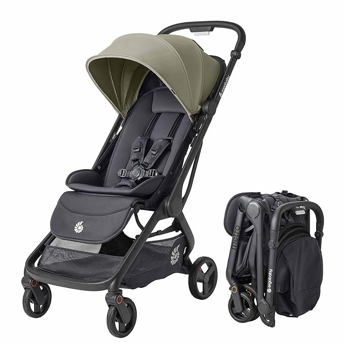 Ergobaby Metro 3 All in One Compact Baby Stroller, Lightweight Travel Stroller, Easy One-Hand Fold for Overhead Airplane Storage (Carries up to 50 lbs), Car Seat Compatible, Soft Olive
